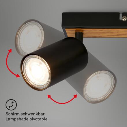 BRILONER Tib stropní bodové svítidlo, nastavitelné, On/Off nástěnným vypínačem, 3-ramenné, černá / dřevo 2172034