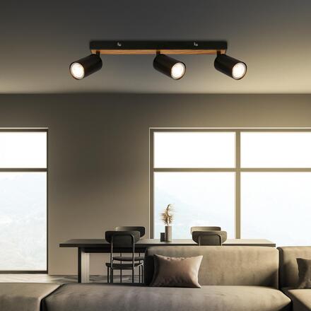 BRILONER Tib stropní bodové svítidlo, nastavitelné, On/Off nástěnným vypínačem, 3-ramenné, černá / dřevo 2172034