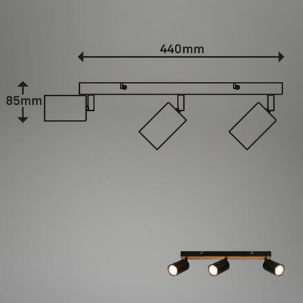 BRILONER Tib stropní bodové svítidlo, nastavitelné, On/Off nástěnným vypínačem, 3-ramenné, černá / dřevo 2172034