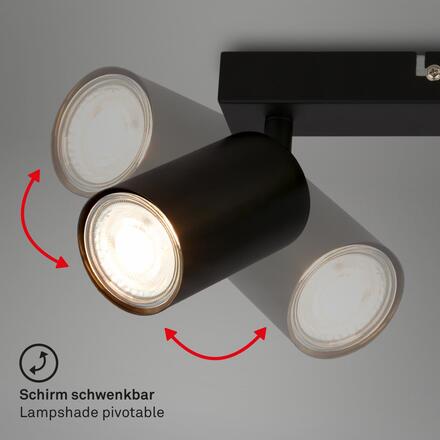 BRILONER Tib stropní bodové svítidlo, nastavitelné, On/Off nástěnným vypínačem, 3-ramenné, černá 2172035