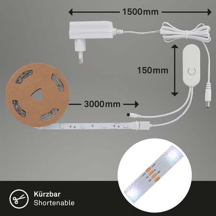 BRILONER Magic RGBIC LED pásek, 3 metry, s hudebním senzorem, 12 W, umělá hmota BRILO 2311090