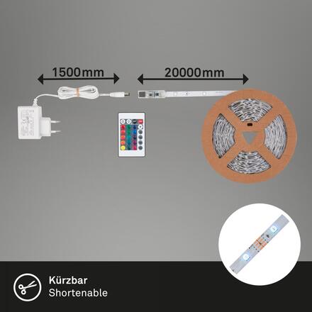 BRILONER LED Strip 20m, dálkový ovladač, RGB barevné módy, bílé 2323360