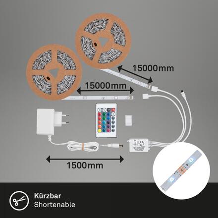 BRILONER LED pásek 30m, dálkový ovladač, RGB dynamické barvy, bílý 2323540