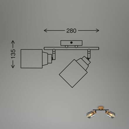 BRILONER Briloner Hema stropní bodové svítidlo, kouřové sklo, nastavitelné, 2-ramenné, dřevěná základna BRILO 2485025
