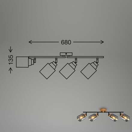 BRILONER Briloner Hema stropní bodové svítidlo, kouřové sklo, nastavitelné, 4-ramenné, dřevěná základna BRILO 2485045