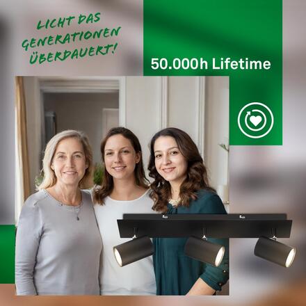 BRILONER Isil A LED stropní bodové svítidlo, energetická třída A, 3-ramenné, 50.000h životnost, nastavitelné, černé 2840035