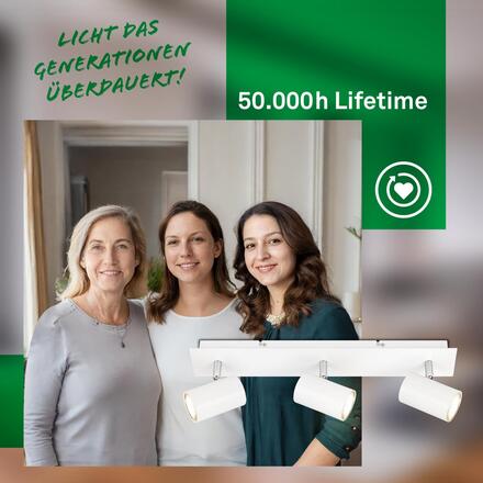 BRILONER Isil A LED stropní bodové svítidlo, energetická třída A, 3-ramenné, 50.000h životnost, nastavitelné, bílé 2840036