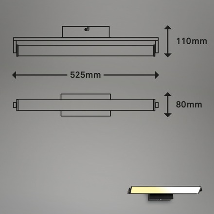 BRILONER LED nástěnné svítidlo, s CCT svítidlo LED panel, stmívatelné 52,5 cm, 15 W, černá BRILO 3723-015