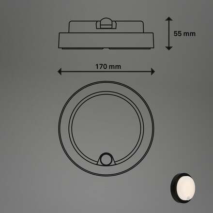 BRILONER nabíjecí LED svítidlo s pohybovým a soumrakovým senzorem, 17 cm, 4W, 700lm, černé 3765015