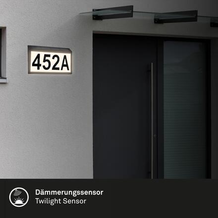 BRILONER LED solární svítidlo domovní číslo, soumrakový senzor, ochrana proti stříkající vodě 3797015