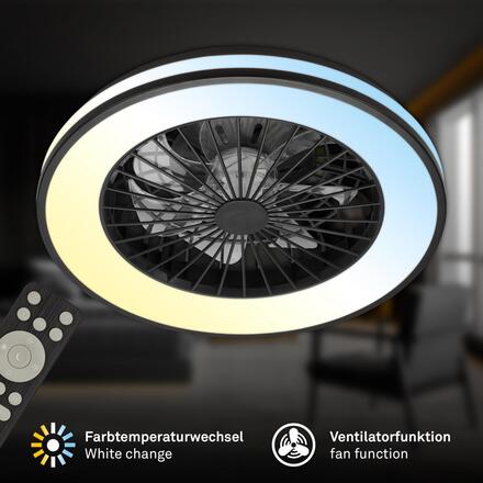 BRILONER LED stropní svítidlo s ventilátorem, 5 rychlostí, dálkový ovladač, CCT, černé 3801015
