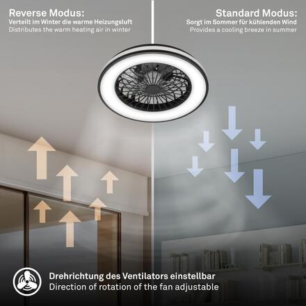 BRILONER LED stropní svítidlo s ventilátorem, 5 rychlostí, dálkový ovladač, CCT, černé 3801015