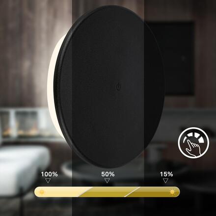 BRILONER Aurora LED nástěnné svítidlo nabíjecí, IP54, stmívatelné, dotykový vypínač, černé 3806015