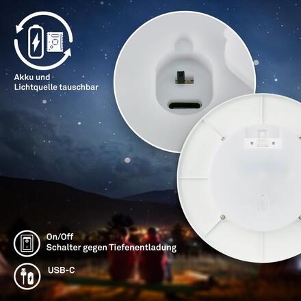 BRILONER Aurora LED nástěnné svítidlo nabíjecí, IP54, stmívatelné, dotykový vypínač, bílé 3806016