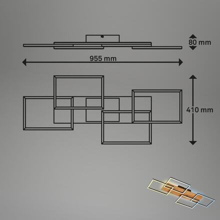 BRILONER Cornice LED stropní svítidlo, stmívatelné, 4 rámy, 5200lm, 47W, CCT, dálkový ovladač, černá 3810014