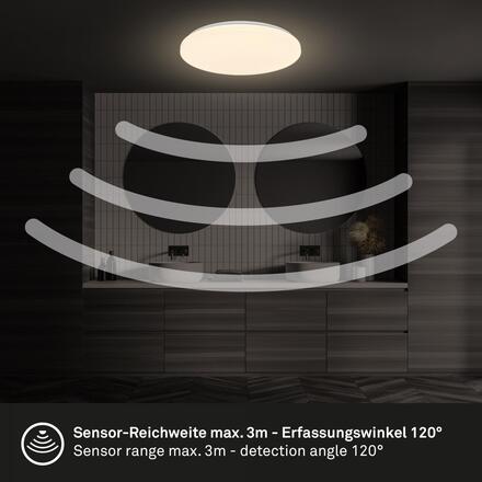 BRILONER Walk LED stropní svítidlo IP54, 3m dosah čidla, pohybové čidlo bílé 3827016