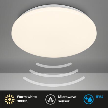 BRILONER Walk LED stropní svítidlo IP54, 3m dosah čidla, pohybové čidlo, bílé 3828016