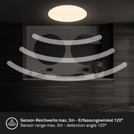 BRILONER Walk LED stropní svítidlo IP54, 3m dosah čidla, pohybové čidlo, bílé 3828016