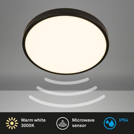 BRILONER Chet LED stropní svítidlo IP54, 3m dosah čidla, pohybové čidlo, černá 3829015