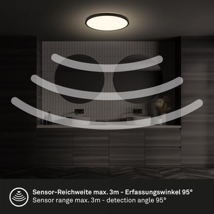BRILONER Chet LED stropní svítidlo IP54, 3m dosah čidla, pohybové čidlo, černá 3829015