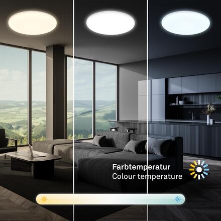 BRILONER Rowny LED stropní svítidlo do koupelny, dálkový ovladač, stmívatelné, CCT, přímé a nepřímé osvětlení, kruhové 35 cm, bílé 3834016