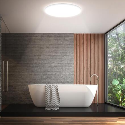 BRILONER Rowny LED stropní svítidlo do koupelny, dálkový ovladač, stmívatelné, CCT ovladač, přímé a nepřímé osvětlení, kruhové 45 cm, bílé 3835016