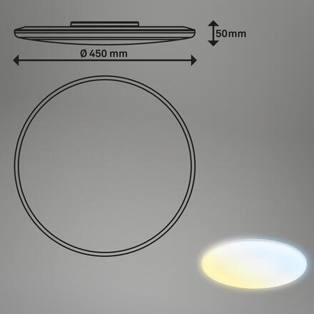 BRILONER Rowny LED stropní svítidlo do koupelny, dálkový ovladač, stmívatelné, CCT ovladač, přímé a nepřímé osvětlení, kruhové 45 cm, bílé 3835016