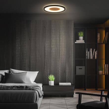 BRILONER Sufit Wood LED stropní svítidlo ploché, dřevěný dekor, přímé a nepřímé osvětlení, černá 3850015