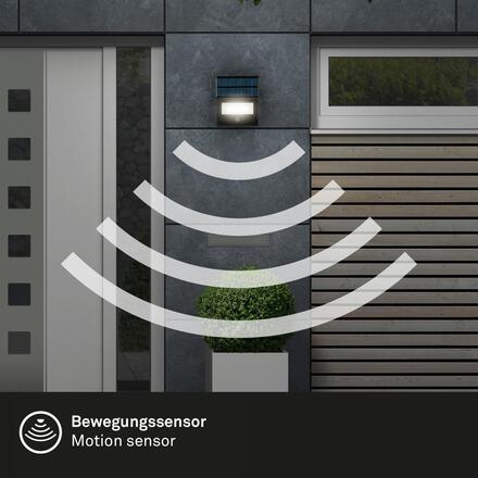 BRILONER Solární LED venkovní nástěnné svítidlo vč. IR senzoru, černé, 5W, 400 lm, sklo/plast 3856015