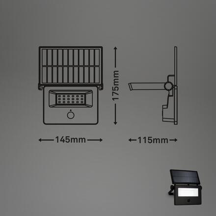 BRILONER Solární LED venkovní nástěnné svítidlo vč. IR senzoru, černé, 5W, 400 lm, sklo/plast 3856015