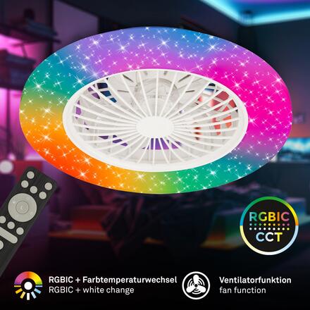 BRILONER Tuuletin A stropní svítidlo s ventilátorem pr.48,5 cm - 48W, 5300lm, LED, stmívatelné, dálkový ovladač, CCT, RGBIC, bílé 3890016