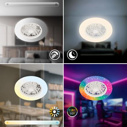 BRILONER Tuuletin A stropní svítidlo s ventilátorem pr.48,5 cm - 48W, 5300lm, LED, stmívatelné, dálkový ovladač, CCT, RGBIC, bílé 3890016