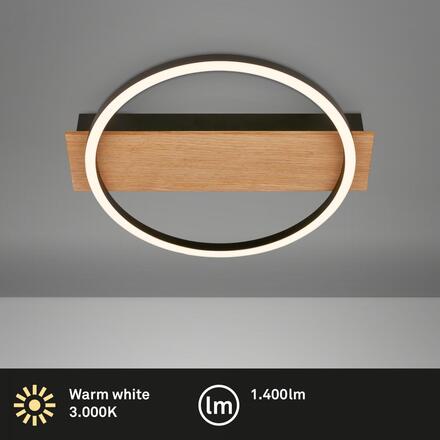 BRILONER Kada LED stropní svítidlo, dekor dřeva, teple bílé světlo, oválné 34x30 cm, černá/dřevo 3908014