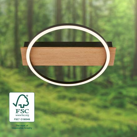 BRILONER Kada LED stropní svítidlo, dekor dřeva, teple bílé světlo, oválné 34x30 cm, černá/dřevo 3908014