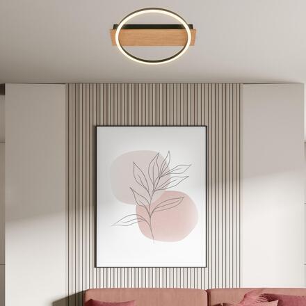 BRILONER Kada LED stropní svítidlo, dekor dřeva, teple bílé světlo, oválné 34x30 cm, černá/dřevo 3908014