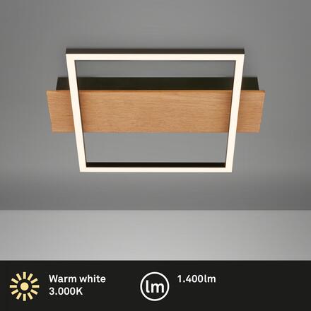BRILONER Kada LED stropní svítidlo, dekor dřeva, teple bílé světlo, hranaté 34x26 cm, černá/dřevo 3909014