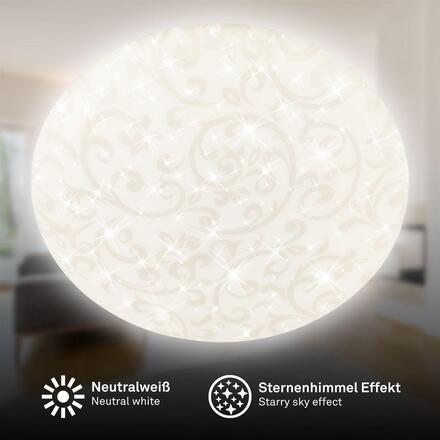 BRILONER Nebo stropní svítidlo pr.27,8 cm - 15W, 1800lm, LED, hvězdné nebe, neutrální bílá, bílé, květinový vzor 3937016