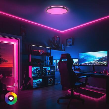 BRILONER Jus stropní svítidlo pr.48 cm - 44W, 4800lm, LED, stmívatelné, dálkový ovladač, RGBIC, CCT, černá/bílá 3944015