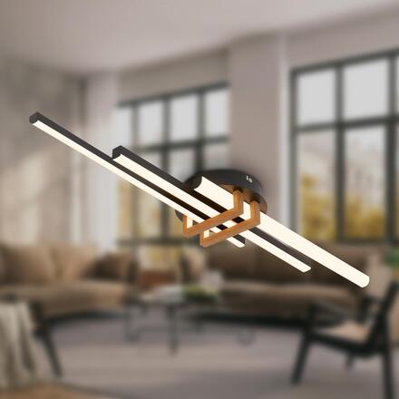 BRILONER Tinka stropní svítidlo 78x16 cm - 21W, 2400lm, LED, teplá bílá, černá/dřevo 3952035