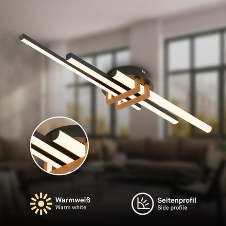 BRILONER Tinka stropní svítidlo 78x16 cm - 21W, 2400lm, LED, teplá bílá, černá/dřevo 3952035