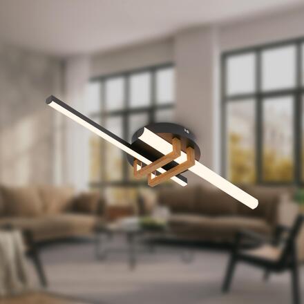 BRILONER Tinka stropní svítidlo 78x16 cm - 18W, 2000lm, LED, teplá bílá, černá / dřevo 3953025