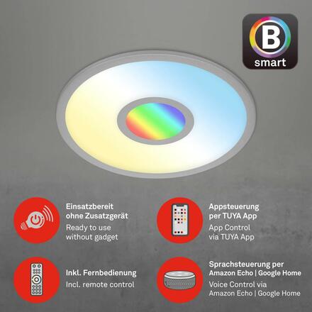 BRILONER CCT svítidlo LED panel, RGB centrální světlo, pr. 45 cm, 24 W, 2400 lm, stříbrná BRILO 7396-014