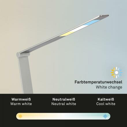 BRILONER CCT-LED stolní lampa na psací stůl, 83 cm, 12 W, 680 lm, stříbrná BRILO 7414-014