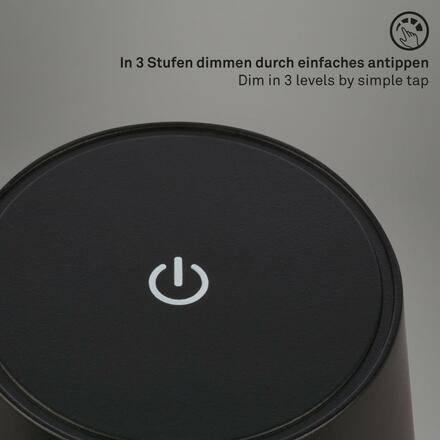BRILONER LED nabíjecí stolní lampa 26 cm 2,6W 150lm černá IP44 BRILO 7423015
