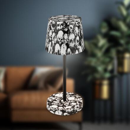 BRILONER Boano LED stolní lampička bezdrátová IP44, stmívatelné, dotykový vypínač, motiv lebky 7423043