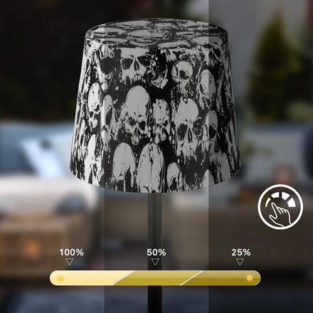BRILONER Boano LED stolní lampička bezdrátová IP44, stmívatelné, dotykový vypínač, motiv lebky 7423043
