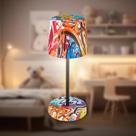 BRILONER Boano LED stolní lampička bezdrátová IP44, stmívatelné, dotykový vypínač, motiv graffiti 7423045