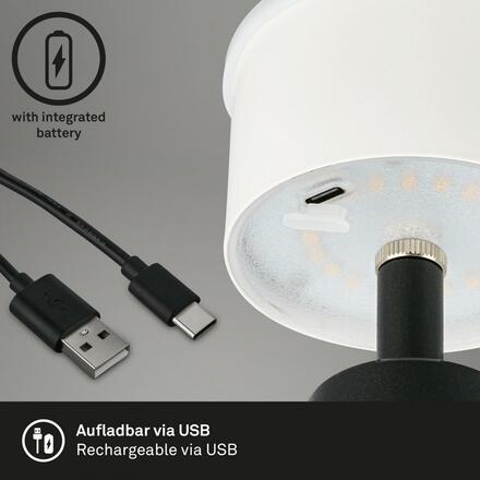 BRILONER LED nabíjecí stolní lampa pr.16,5 cm 3,5W 400lm černá IP44 BRILO 7437015