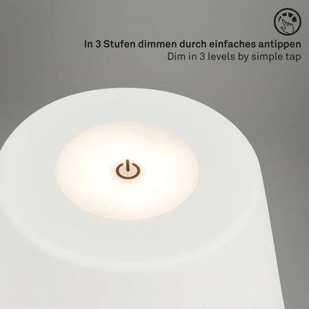 BRILONER LED nabíjecí stolní lampa pr.16,5 cm 3,5W 400lm bílé IP44 BRILO 7437016