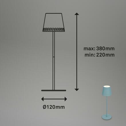 BRILONER LED nabíjecí stolní lampa 38 cm 2,6W 280lm tyrkysová IP44 BRILO 7438-010